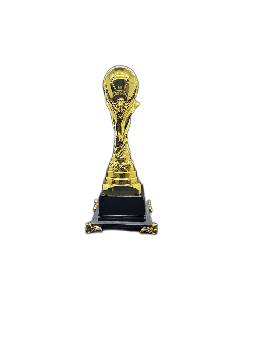 Custom-branded gold trophy with bespoke design and engraved nameplate